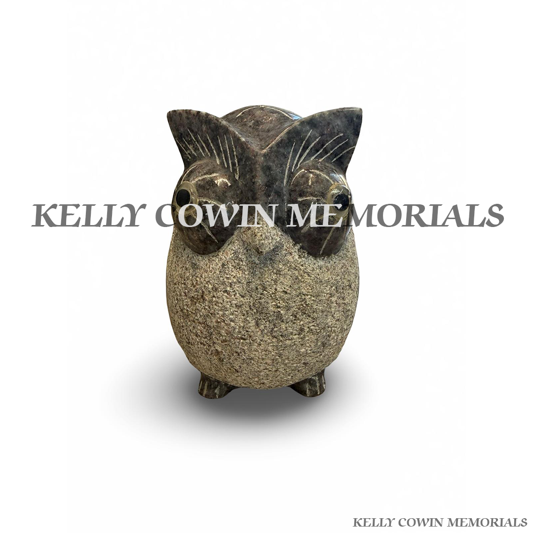 Front view of Blue Lagoon granite owl memorial accessory