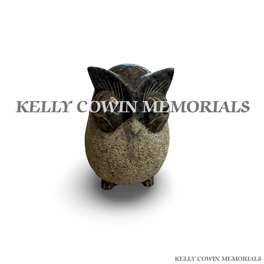 Front view of Blue Lagoon granite owl memorial accessory