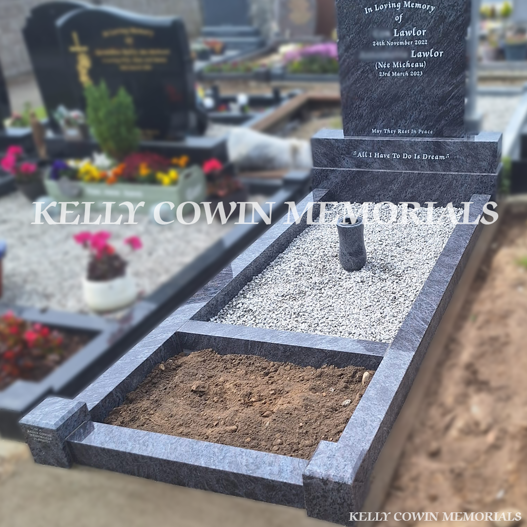 Side view of Blue Lagoon memorial with kerbing and garden bar