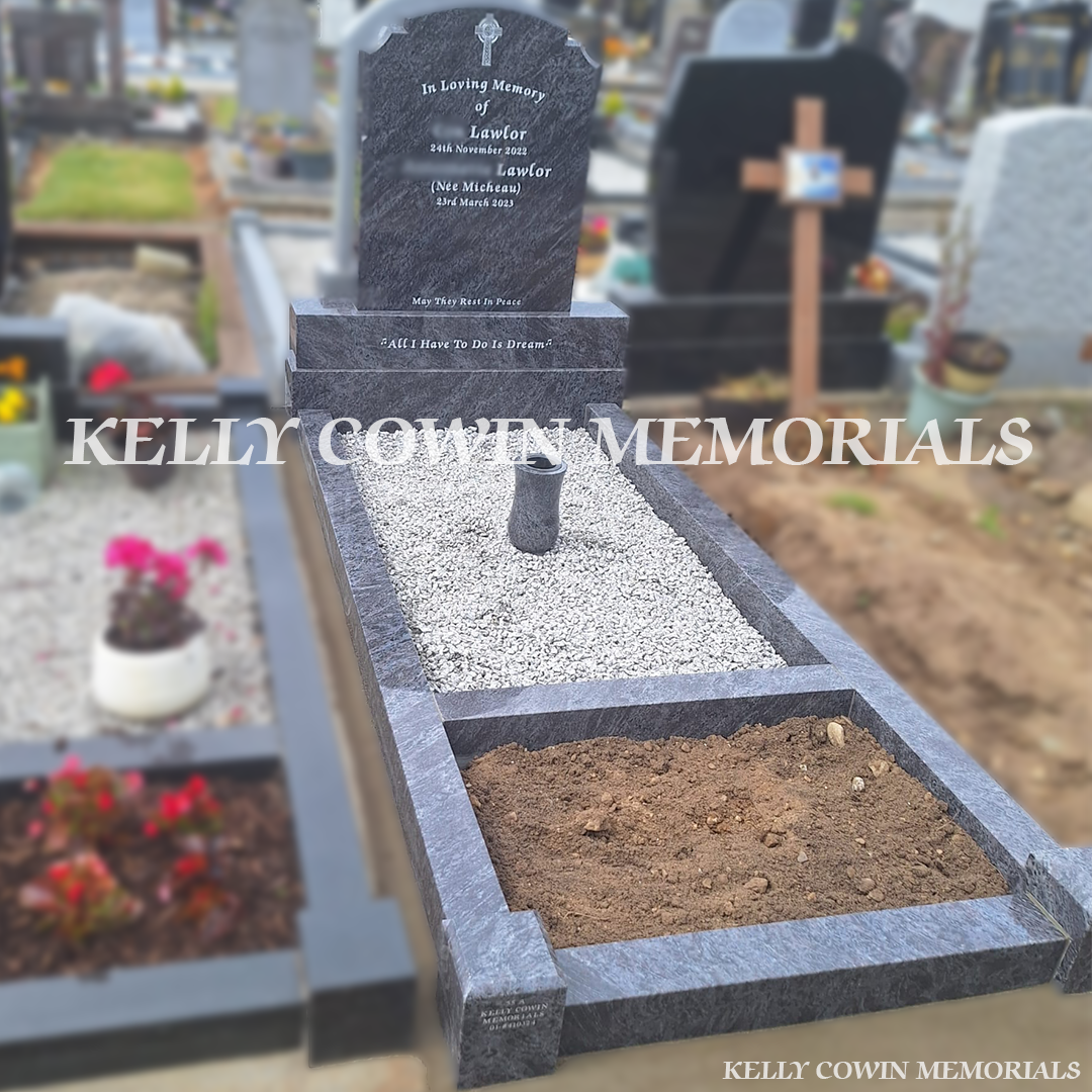 Side view of Blue Lagoon memorial with kerbing and garden bar
