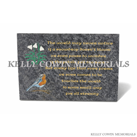Blue Lagoon memorial plaque with laser engraved photo image and personalised inscription in Ireland