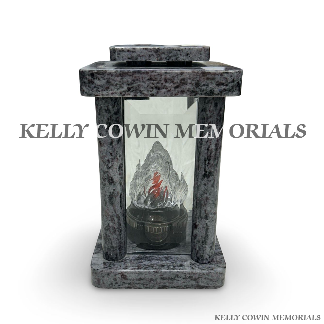 Front view of Blue Lagoon granite square non-solar lantern