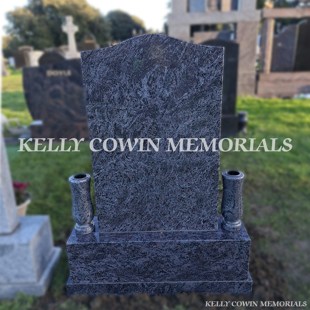 Back View Blue Lagoon OG granite headstone erected in Glasnevin Cemetery by Kelly Cowin Memorials