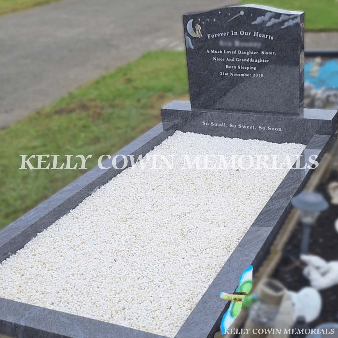 Blue Lagoon OG Headstone With Full Kerbing — Bohernabreena Cemetery - Kelly Cowin Memorials