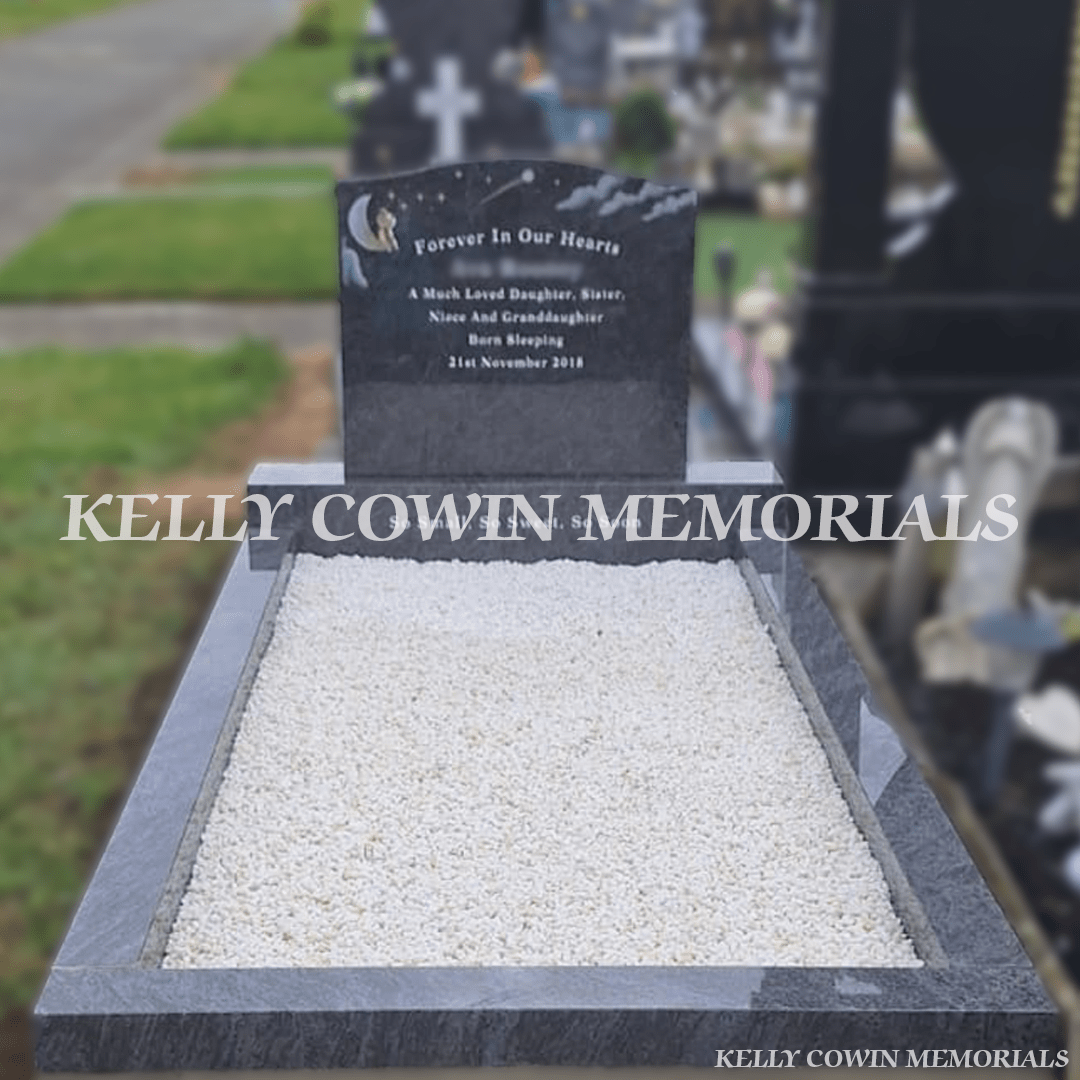 Blue Lagoon OG Headstone With Full Kerbing — Bohernabreena Cemetery - Kelly Cowin Memorials