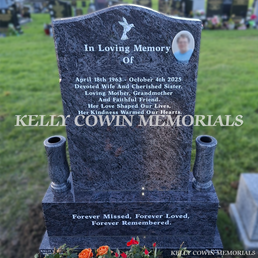 Blue Lagoon OG granite headstone erected in Glasnevin Cemetery by Kelly Cowin Memorials