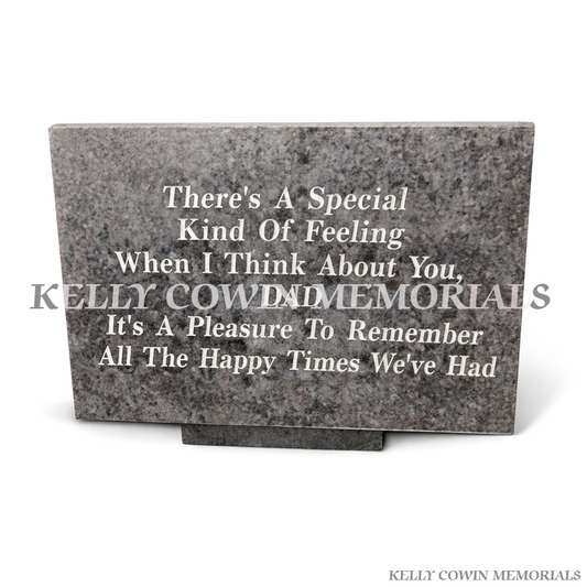 12 inch Blue Lagoon granite memorial plaque with silver lettering by Kelly Cowin Memorials Ireland