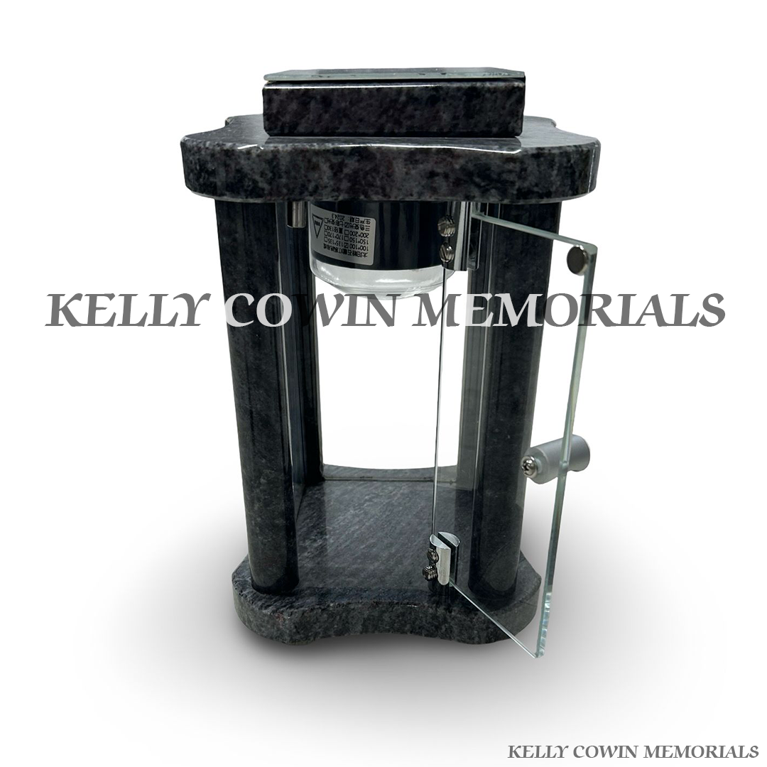 Front view of Blue Lagoon granite hexagon solar lantern