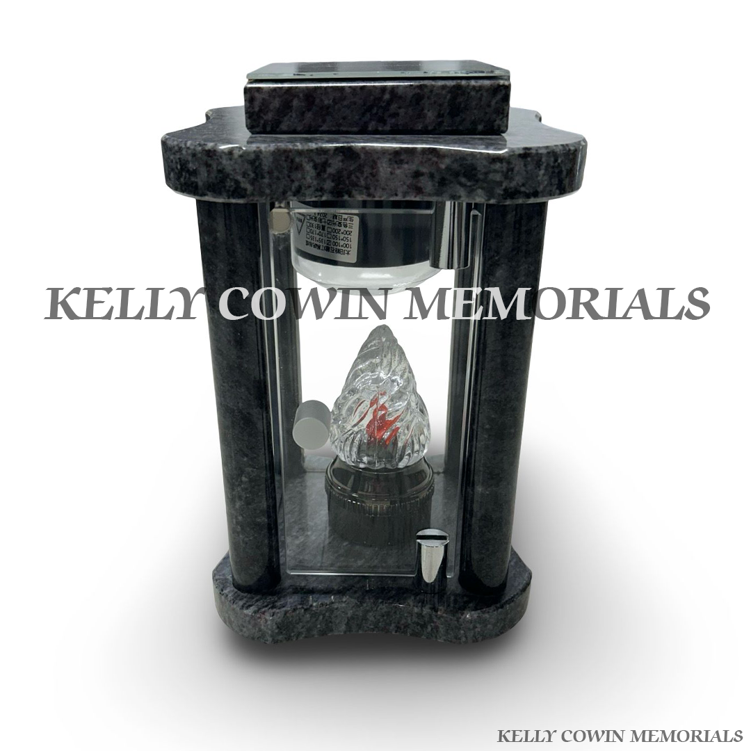 Front view of Blue Lagoon granite hexagon solar lantern