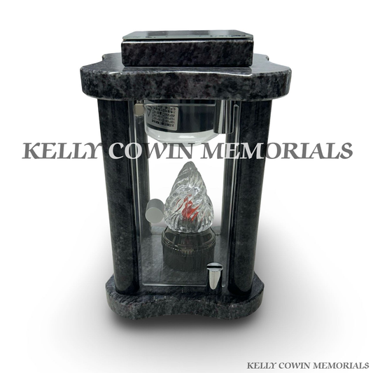 Front view of Blue Lagoon granite hexagon solar lantern