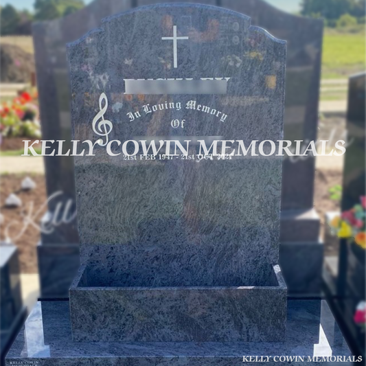 Blue Lagoon Top Nine granite headstone front view in Balgriffin Cemetery Dublin