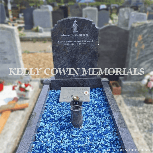Blue Lagoon Granite Top 9 Headstone & Kerbing | Whitestown Cemetery - Kelly Cowin Memorials