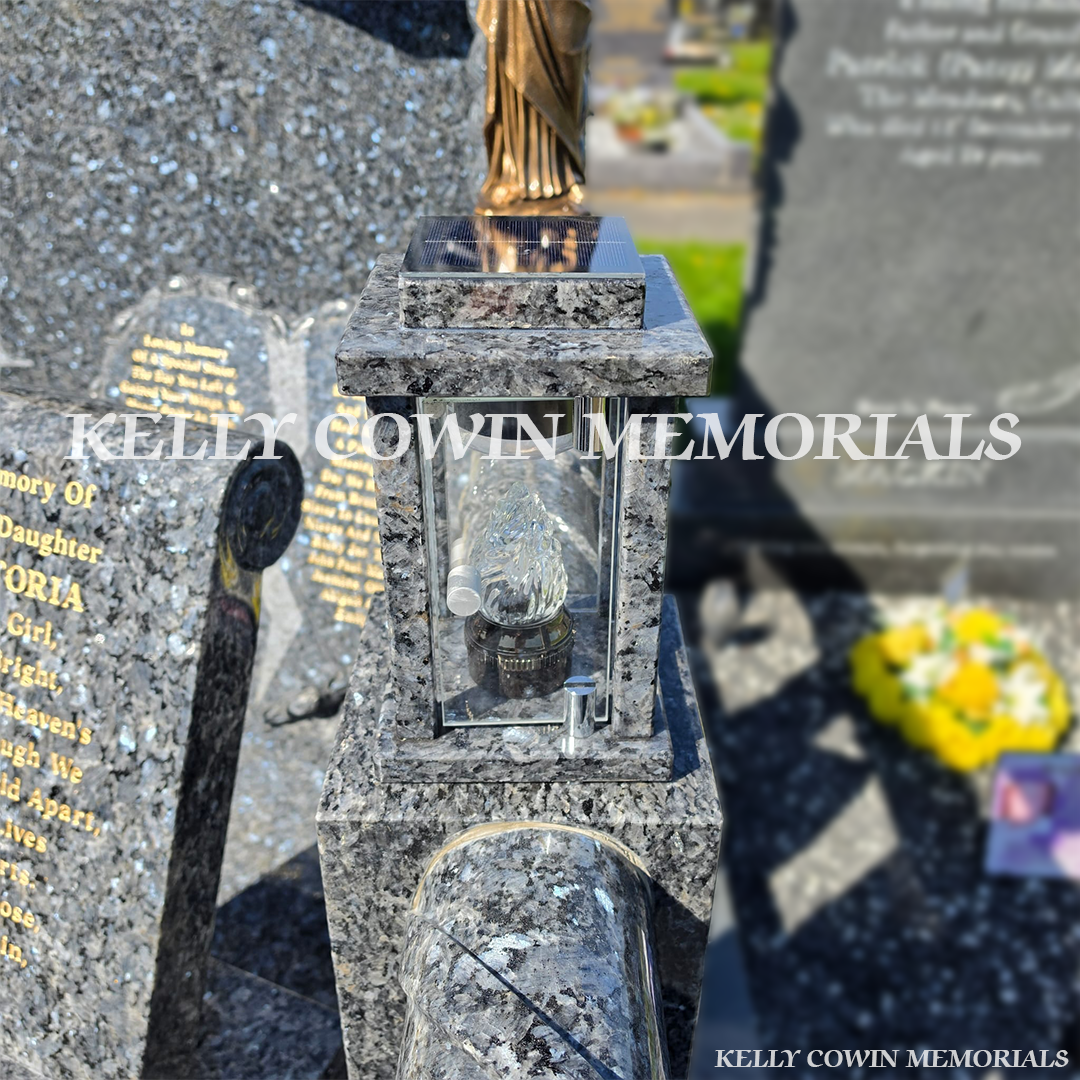 Close-up of Blue Pearl Granite Solar Lantern