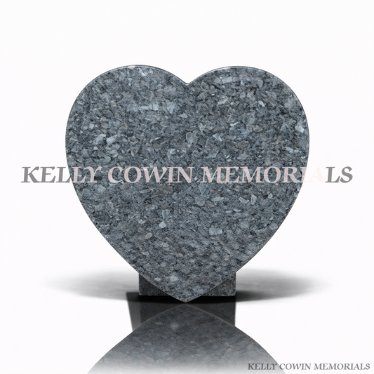 12 inch Blue Pearl granite heart shaped memorial plaque by Kelly Cowin Memorials Ireland
