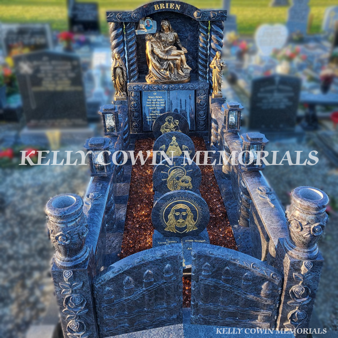 Blue Lagoon Traveller-Style Headstone with Twisted Pillars | Wexford