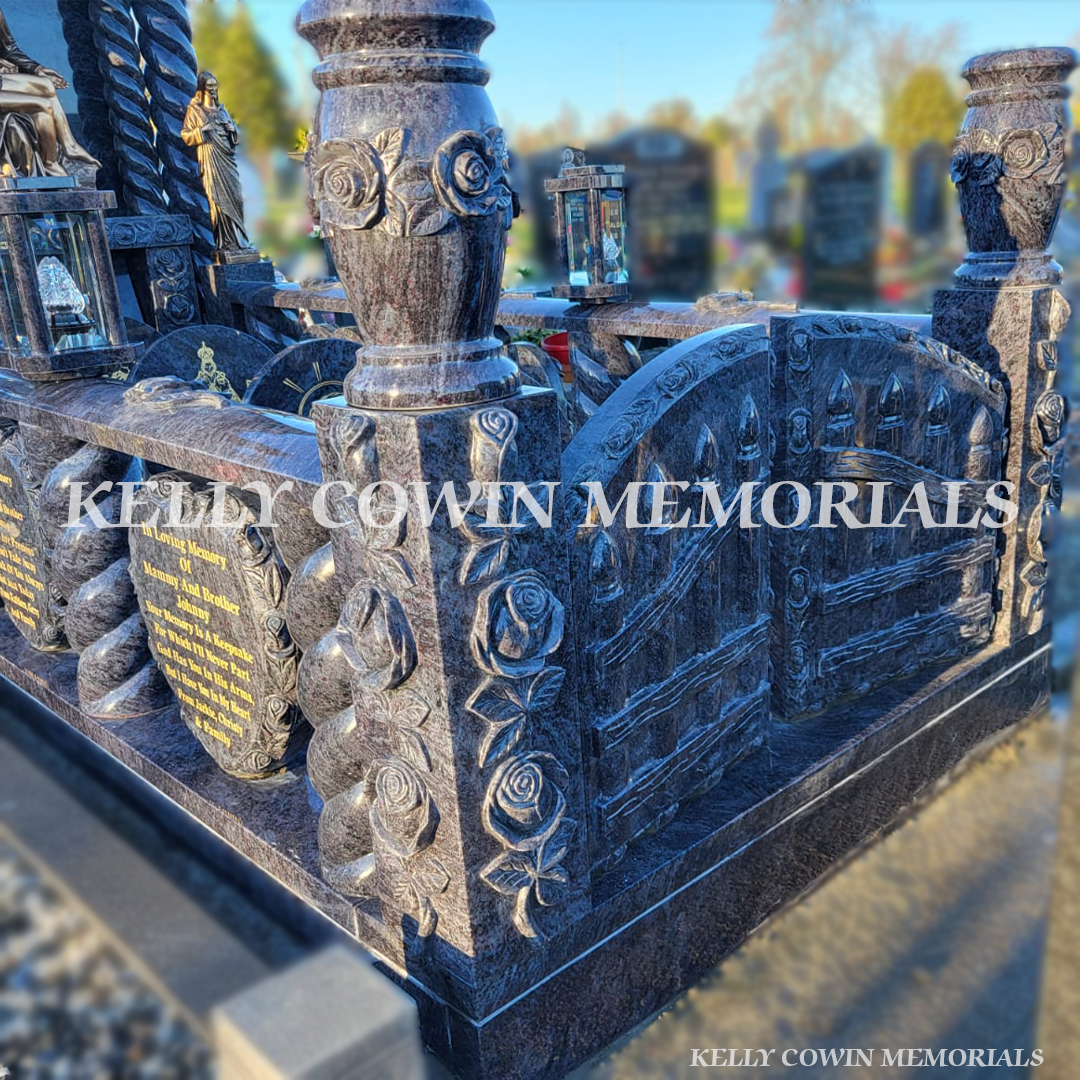 Blue Lagoon Traveller-Style Headstone with Twisted Pillars | Wexford