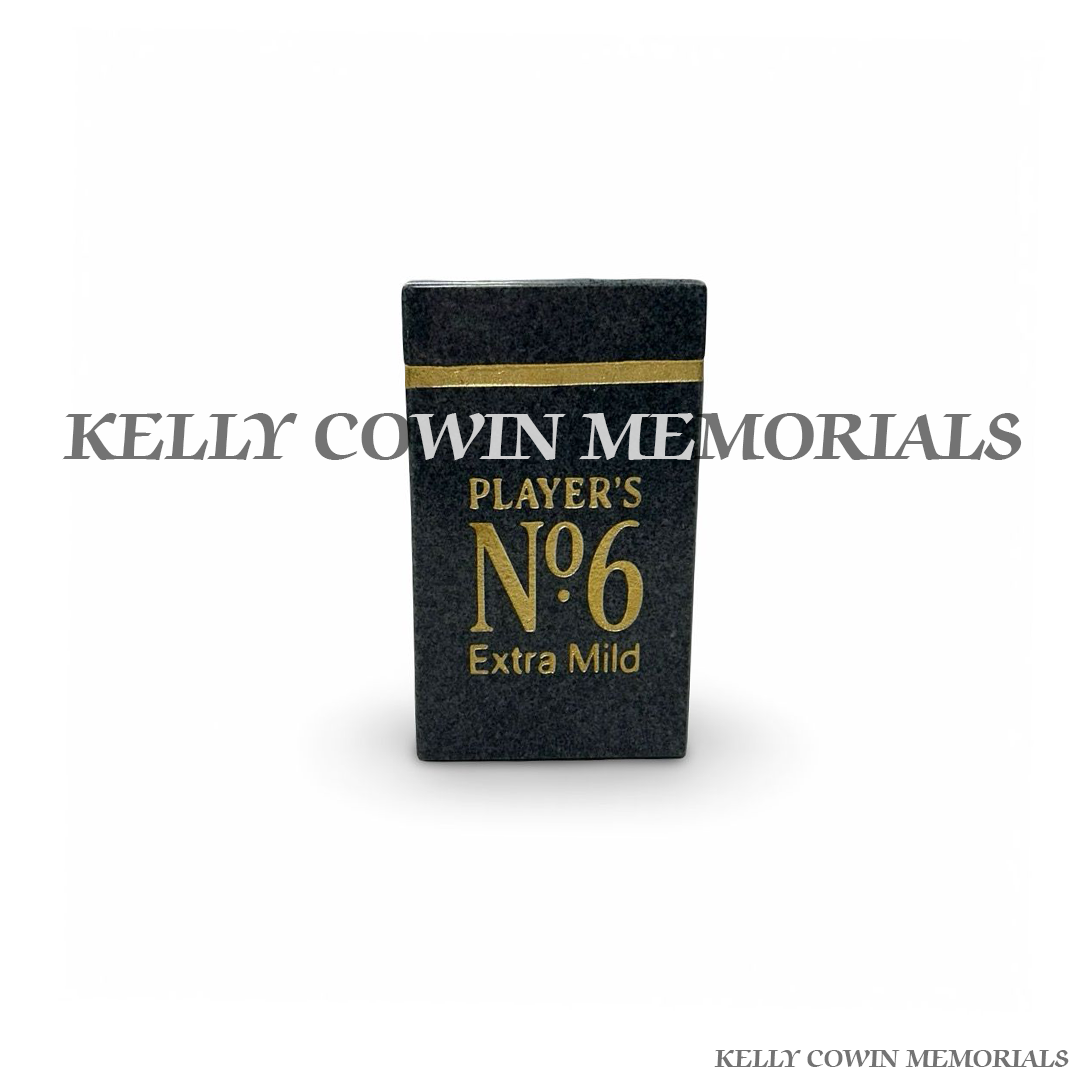 Front view of black granite cigarette box memorial accessory