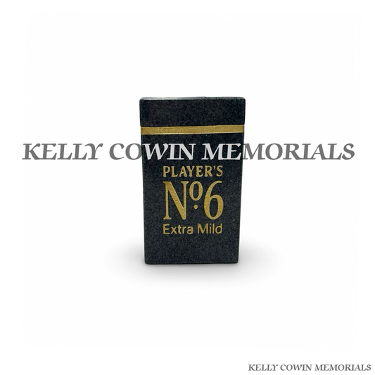 Front view of black granite cigarette box memorial accessory
