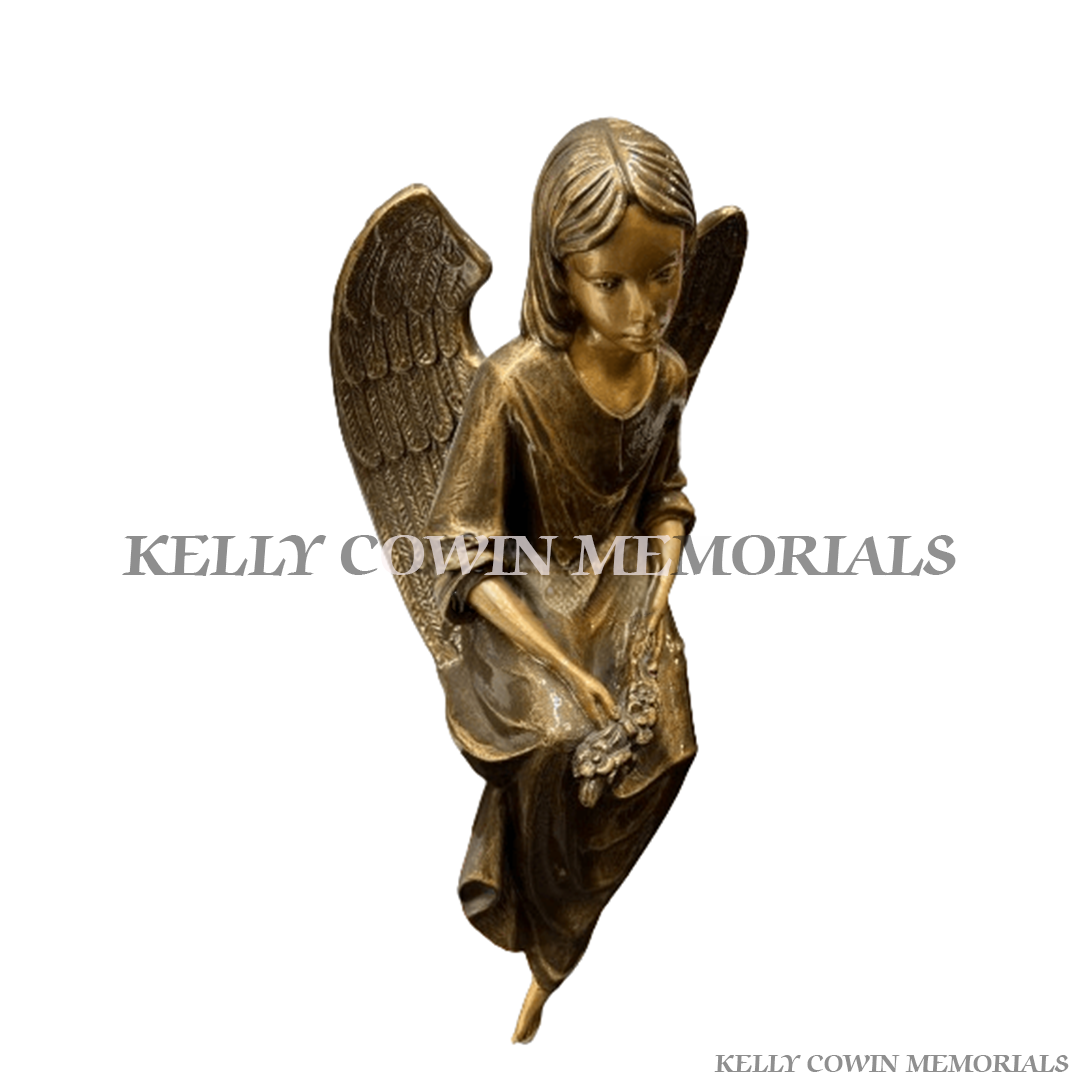 Bronze angel memorial statue for graves and headstones by Kelly Cowin Memorials Dublin Ireland with nationwide memorial services