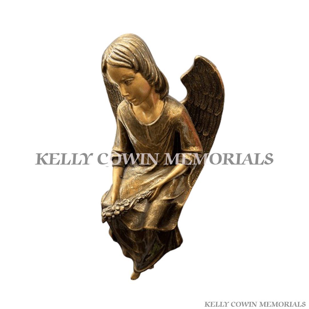 Bronze angel memorial statue for graves and headstones by Kelly Cowin Memorials Dublin Ireland with nationwide memorial services