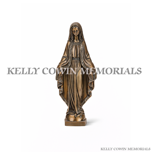 Bronze Our Lady memorial statue grave ornament for headstone in Dublin Ireland with nationwide delivery