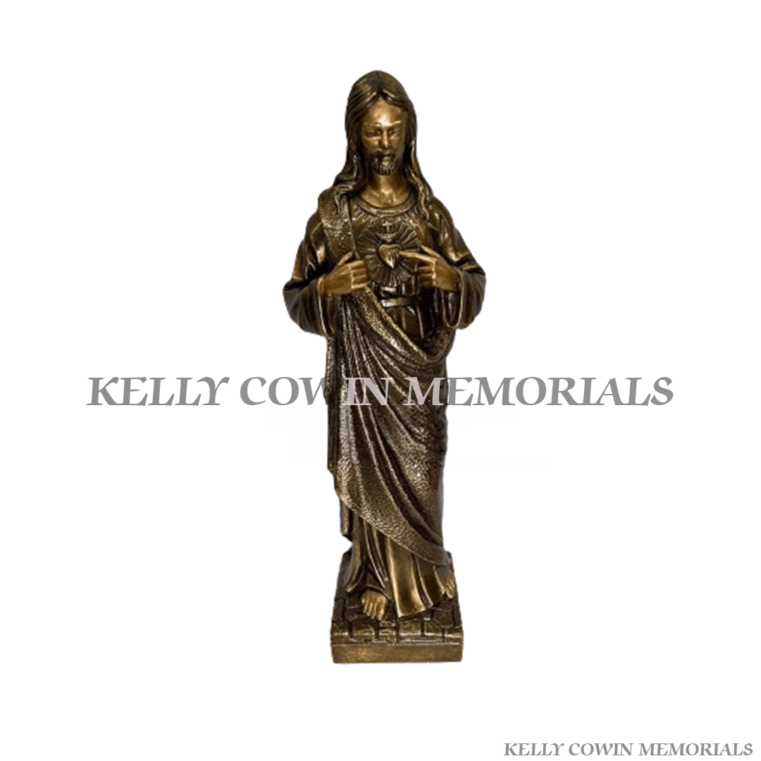 Bronze Sacred Heart Jesus memorial statue for graves and headstones by Kelly Cowin Memorials Dublin Ireland with nationwide memorial services