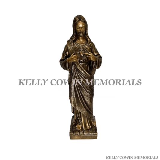 Bronze Sacred Heart Jesus memorial statue for graves and headstones by Kelly Cowin Memorials Dublin Ireland with nationwide memorial services