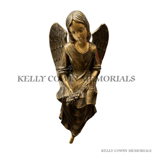 Bronze angel memorial statue for graves and headstones by Kelly Cowin Memorials Dublin Ireland with nationwide memorial services
