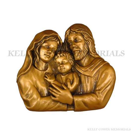 Bronze Holy Family religious statue for graves and memorials in Dublin, Glasnevin, Balgriffin, Fingal, and Dardistown — handcrafted by Kelly Cowin Memorials.