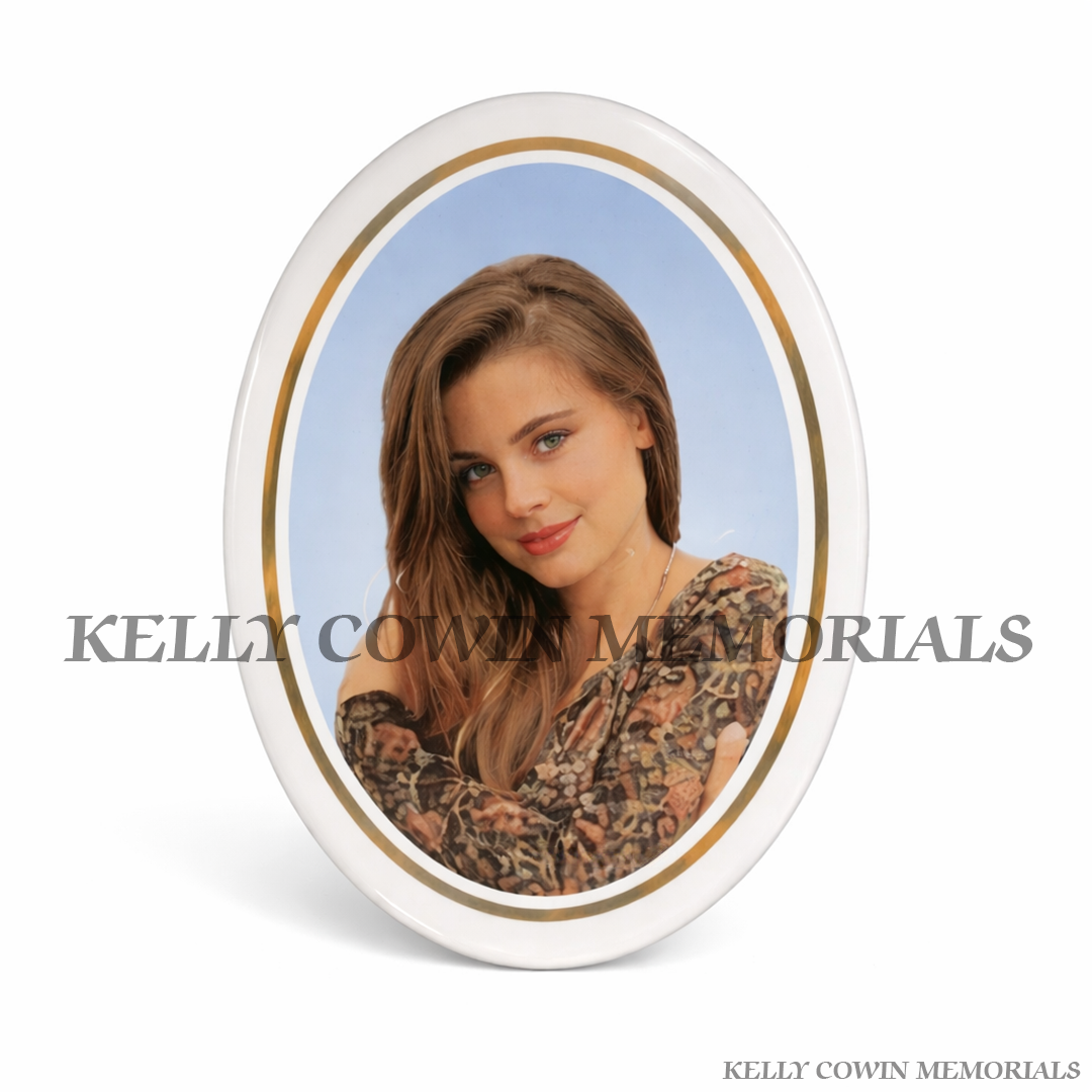 oval ceramic memorial photo plaque for headstones and graves, available locally and nationwide in Ireland