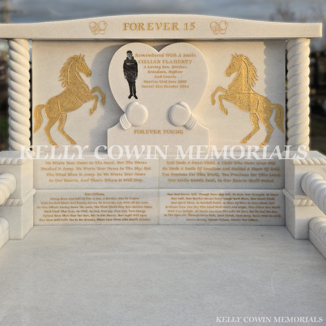 Crystal White Marble Custom Children’s Headstone | Mulhuddart Cemetery Dublin