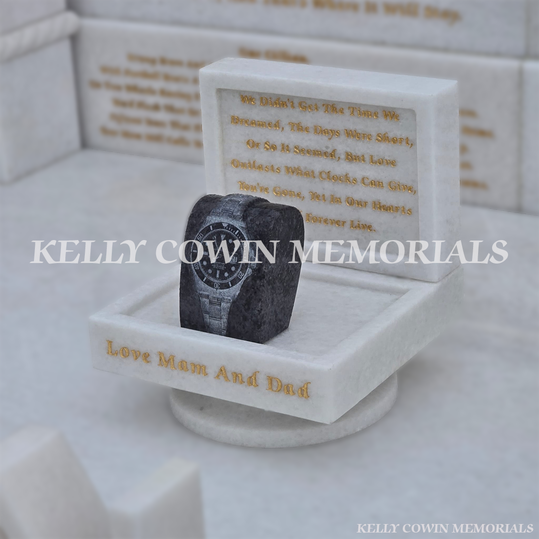 side view of a Crystal White marble rolex watch Mulhuddart Cemetery Dublin