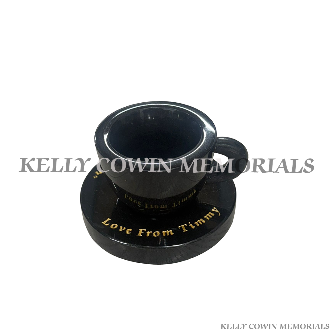 Black Granite Cup of Tea Grave Accessory | Kelly Cowin Memorials Ireland