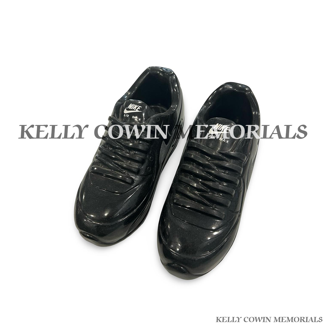 Front view of black granite Air Max style memorial shoes