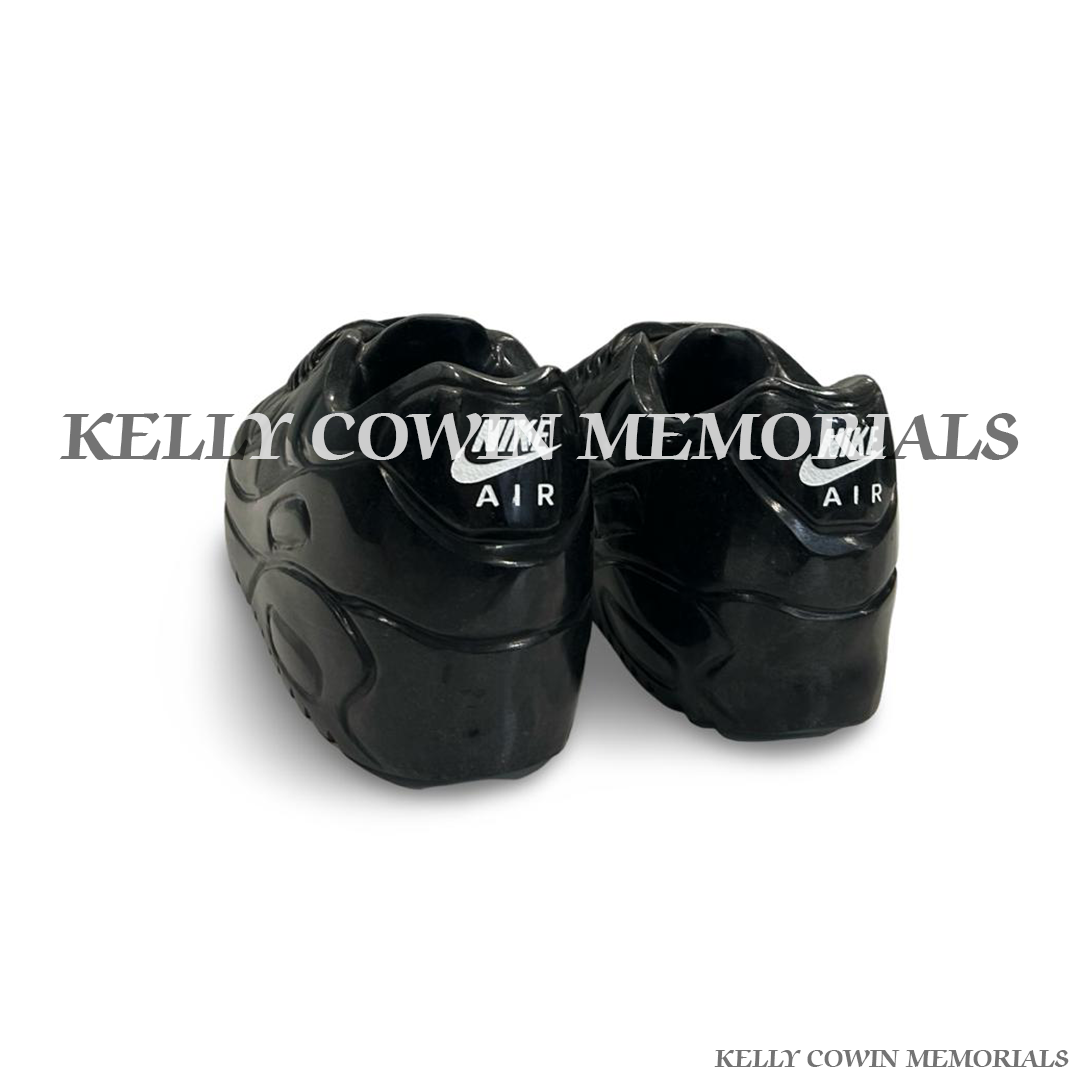 Back view of black granite Air Max style memorial shoes