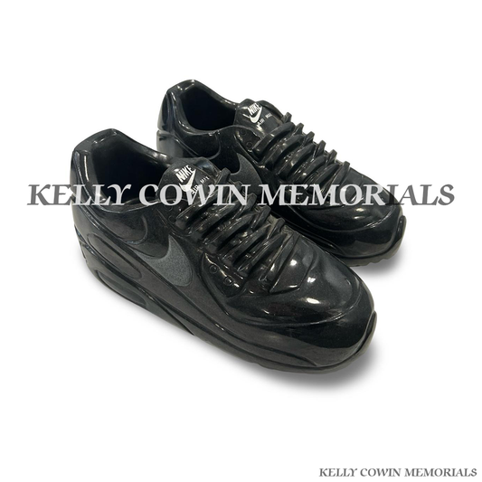 Front view of black granite Air Max style memorial shoes