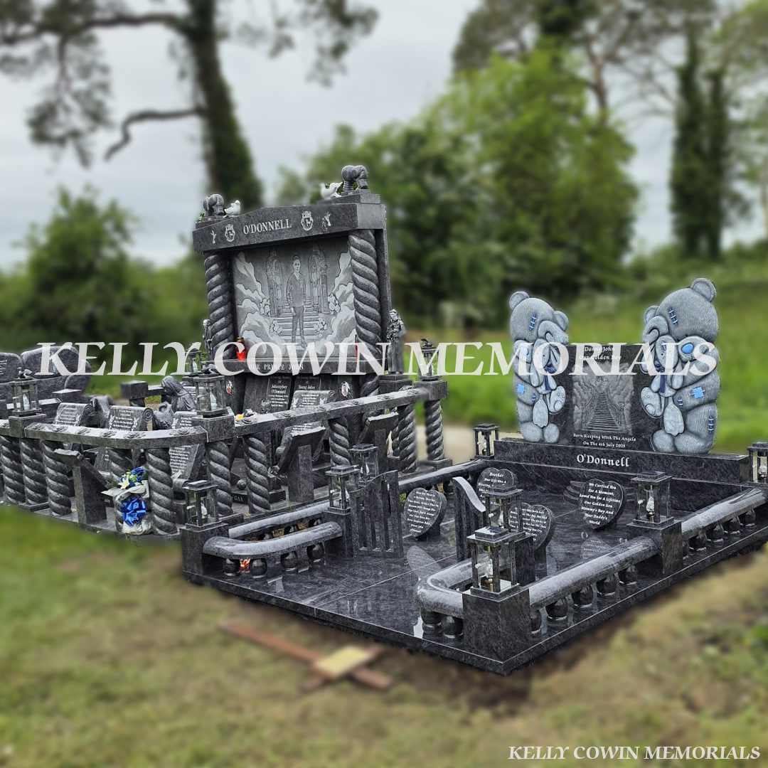Bespoke child headstone with memorial gates and granite kerbing installed in Bruree New Cemetery