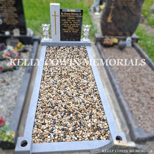 After renovation of restored marble angels and limestone kerbing in Esker Cemetery