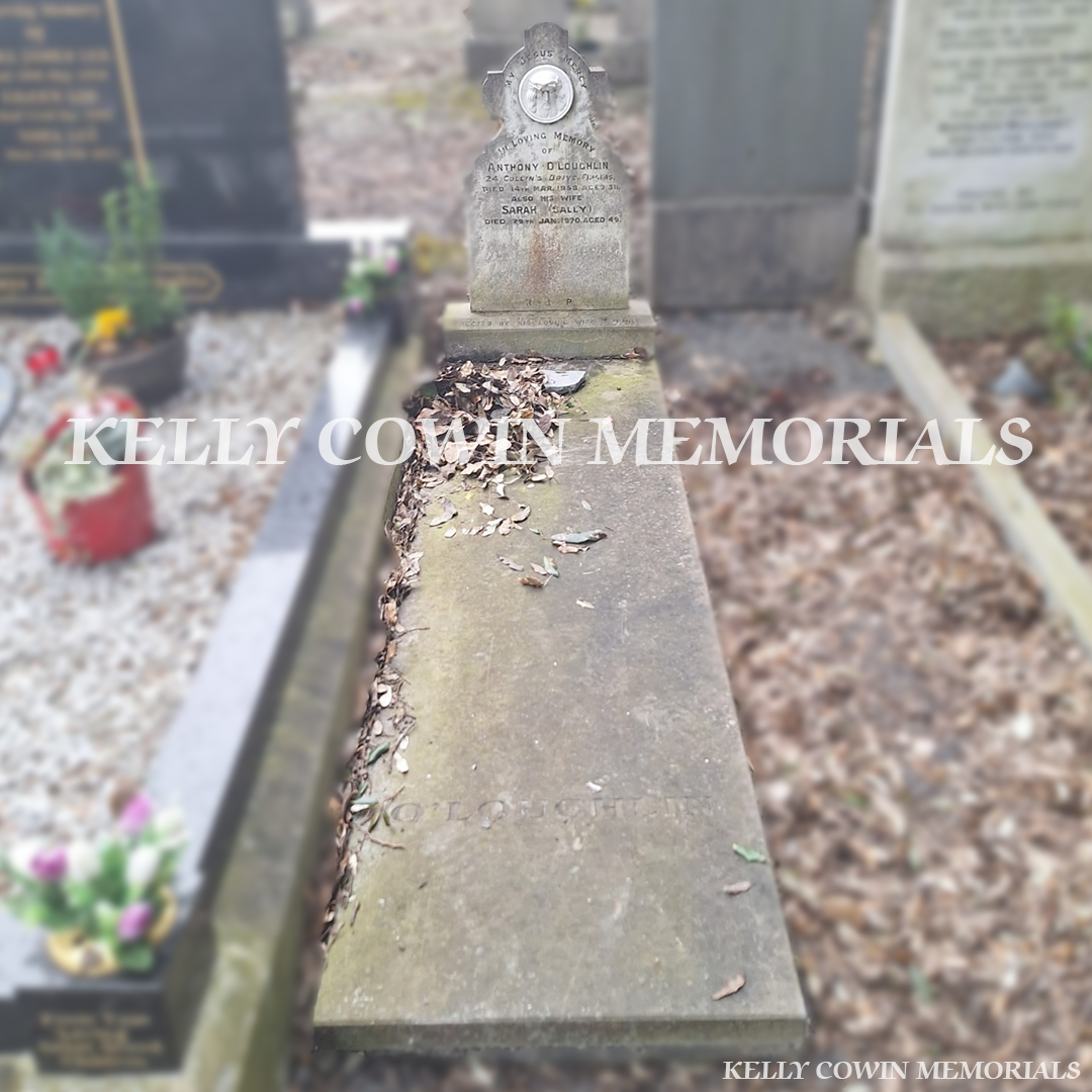 Before renovation of white marble memorial in Glasnevin Cemetery