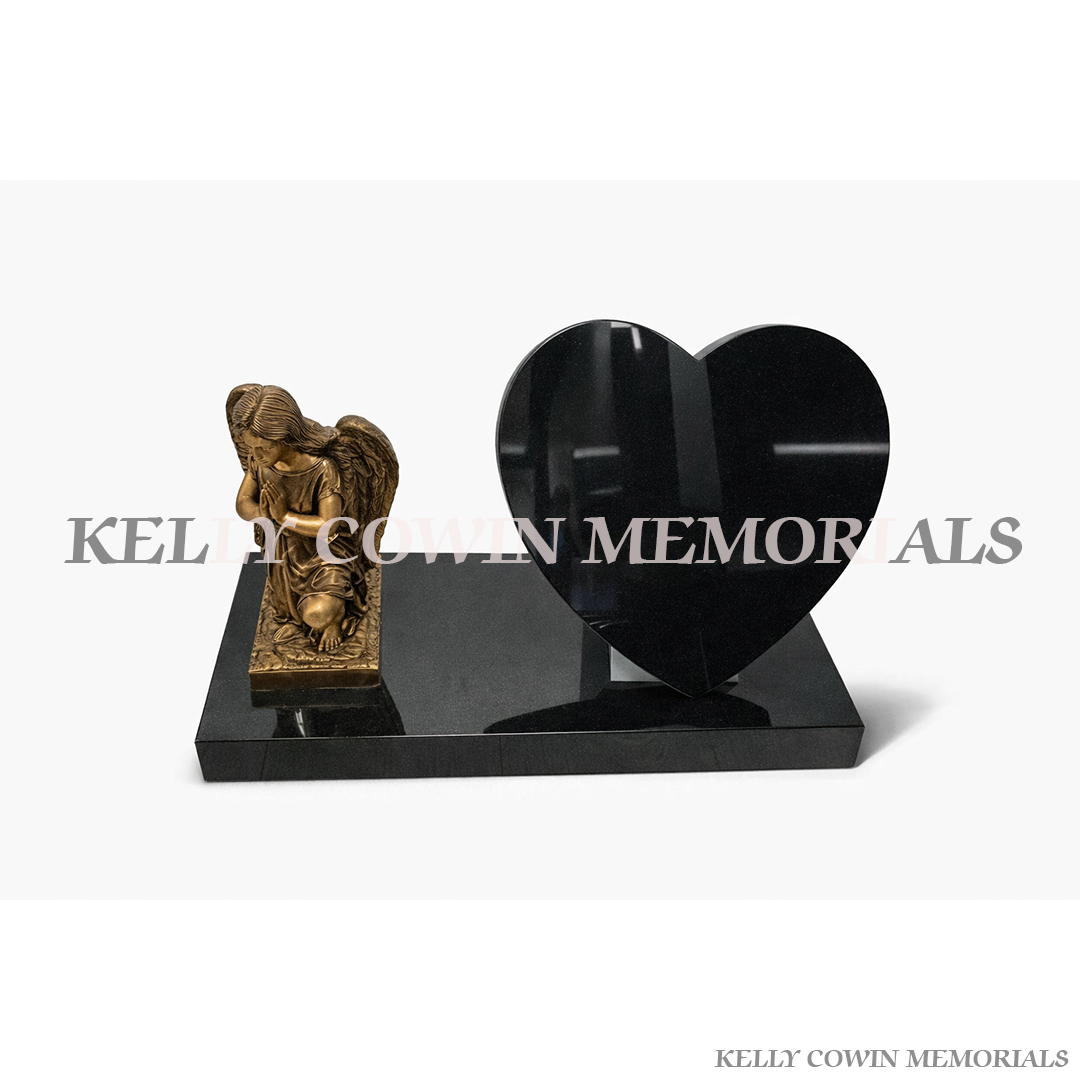 12 inch granite heart memorial with bronze statue on plinth in Ireland