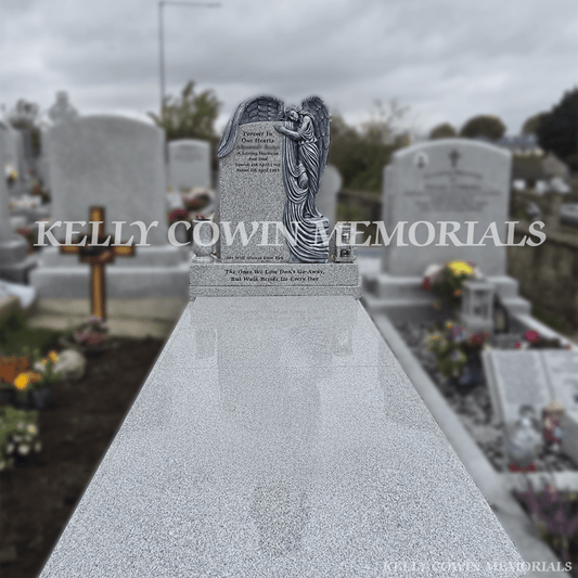 Grey Granite Angel Headstone With Full Covering Slab & Kerbing – Balrothery Cemetery - Kelly Cowin Memorials