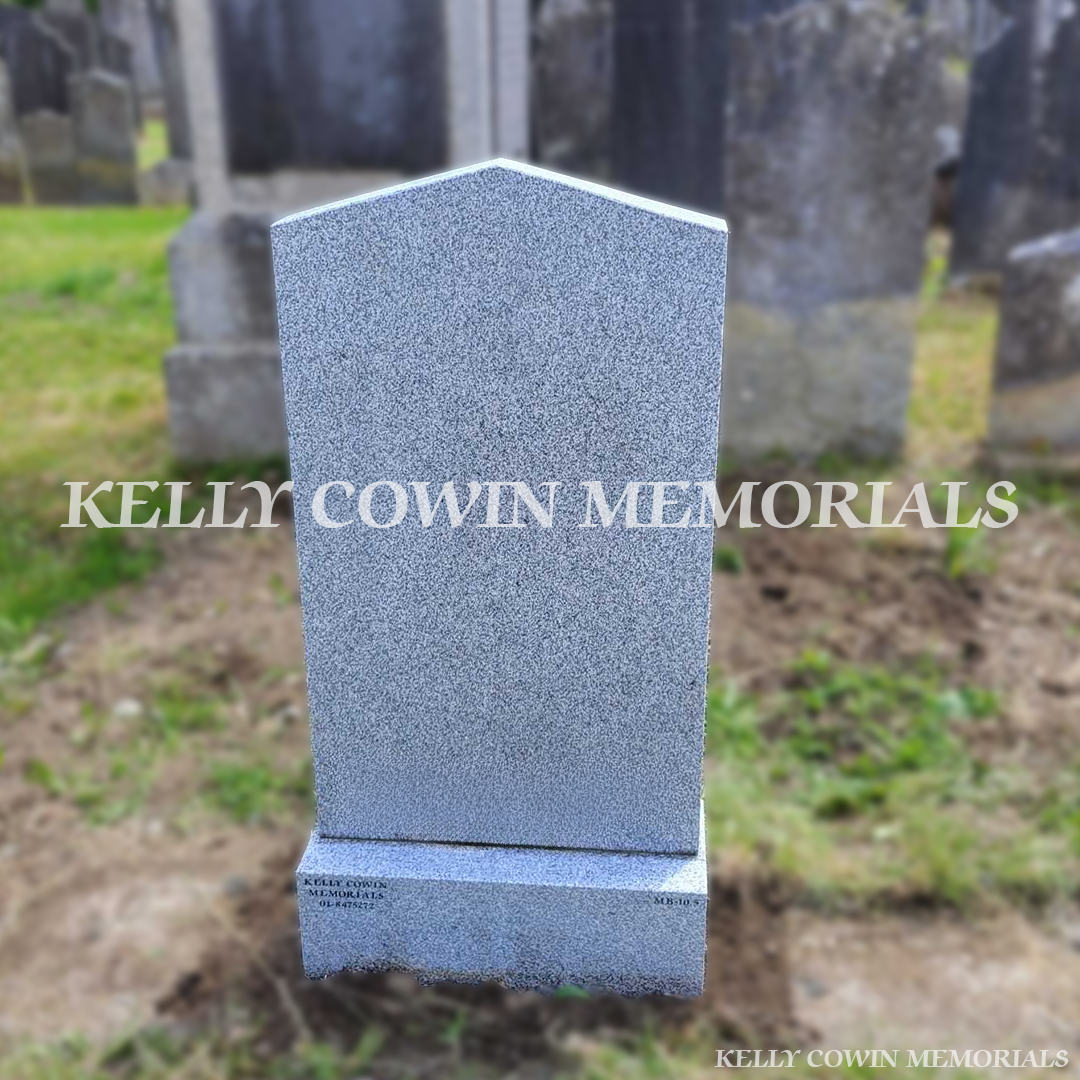 Back view of grey granite apex headstone in Glasnevin Cemetery by Kelly Cowin Memorials