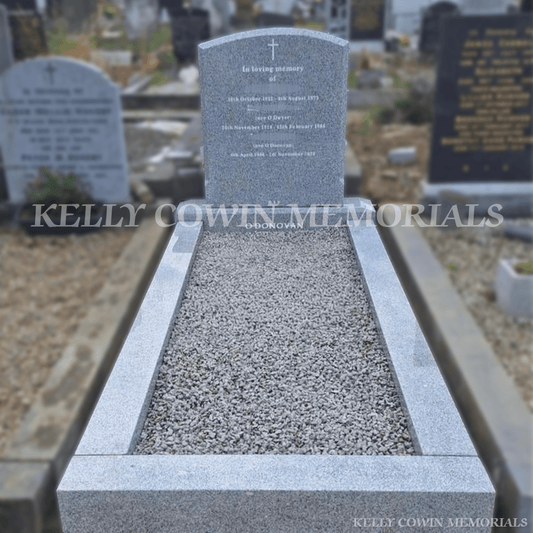 Grey Granite Polished Boulder Headstone & Kerbing | Deansgrange Cemetery - Kelly Cowin Memorials