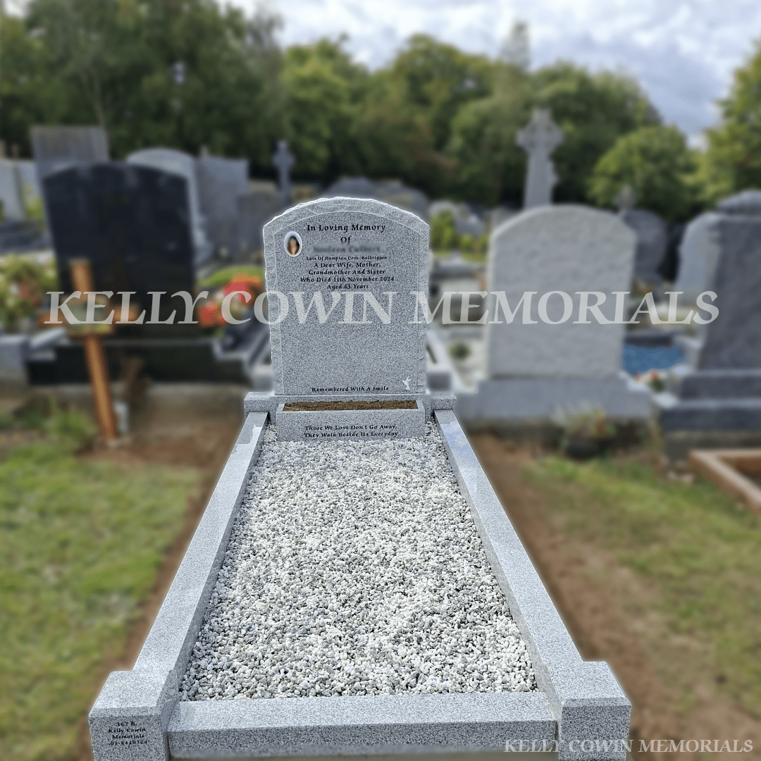 Grey Granite Rough Boulder Headstone & Kerbing | Ardla Cemetery - Kelly Cowin Memorials