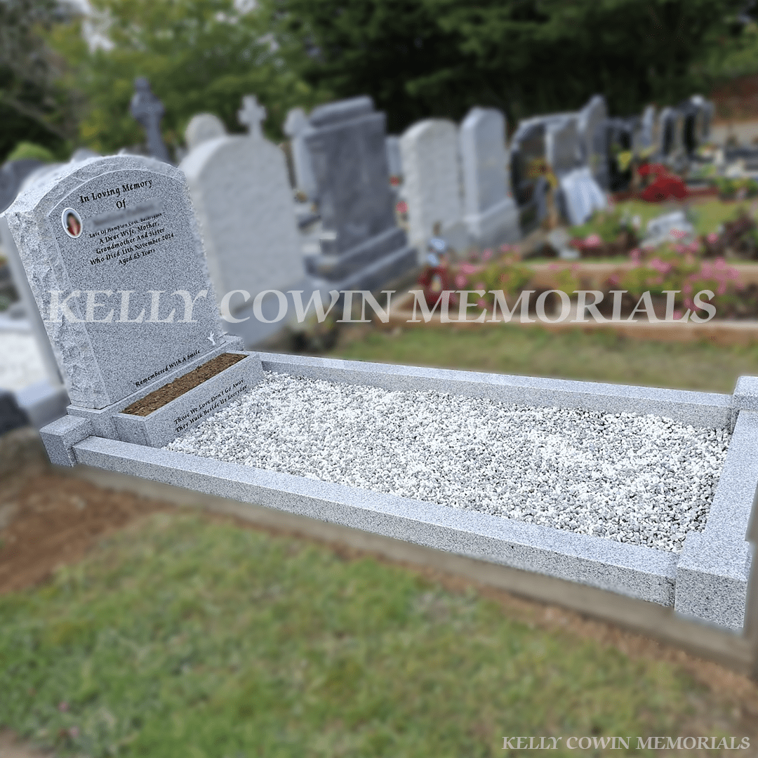 Grey Granite Rough Boulder Headstone & Kerbing | Ardla Cemetery - Kelly Cowin Memorials