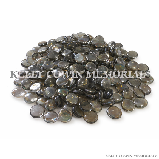 Grey decorative glass beads for grave memorials supplied in Dublin by Kelly Cowin Memorials with nationwide delivery across Ireland.