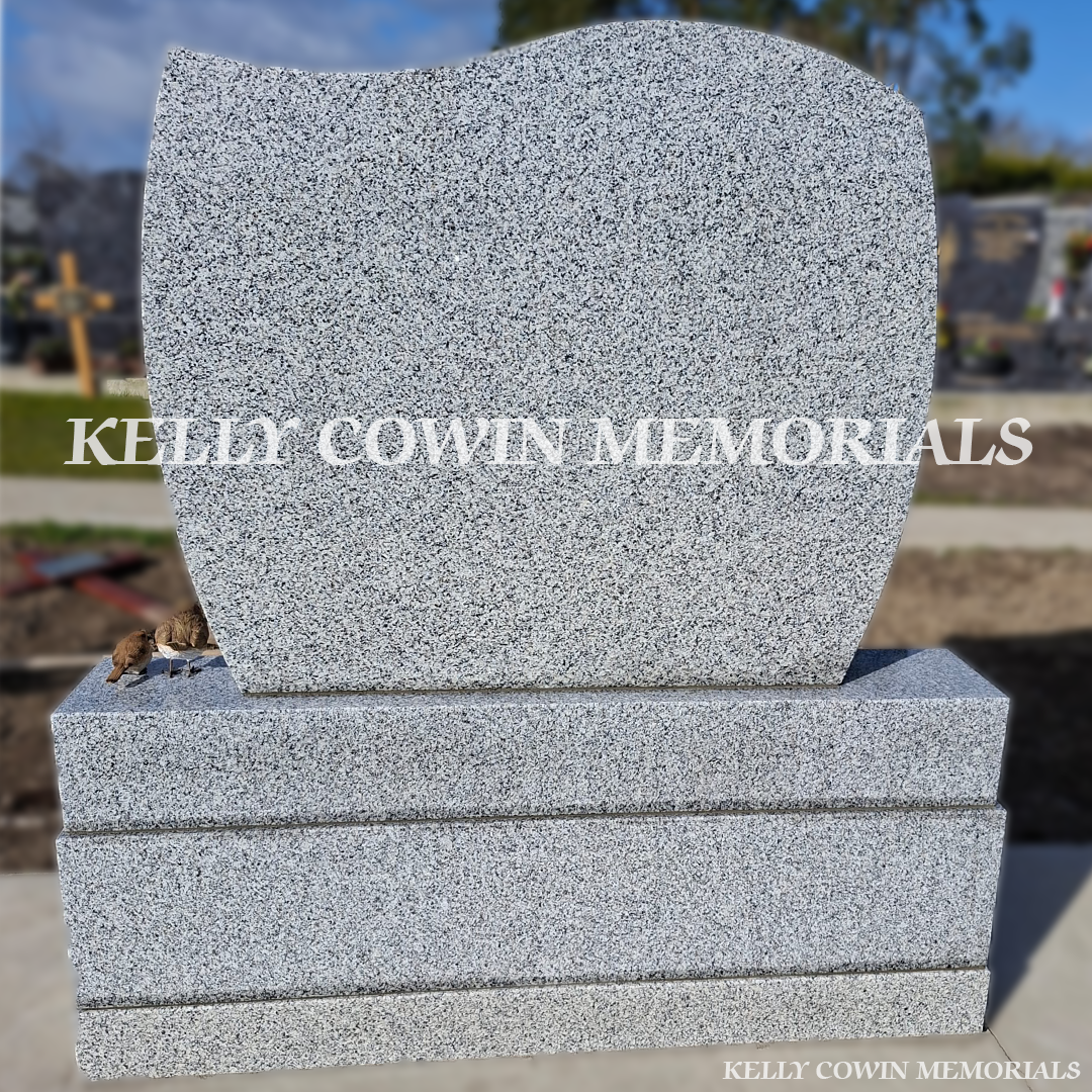 Rear view of grey granite C1 headstone installed in Balgriffin Cemetery