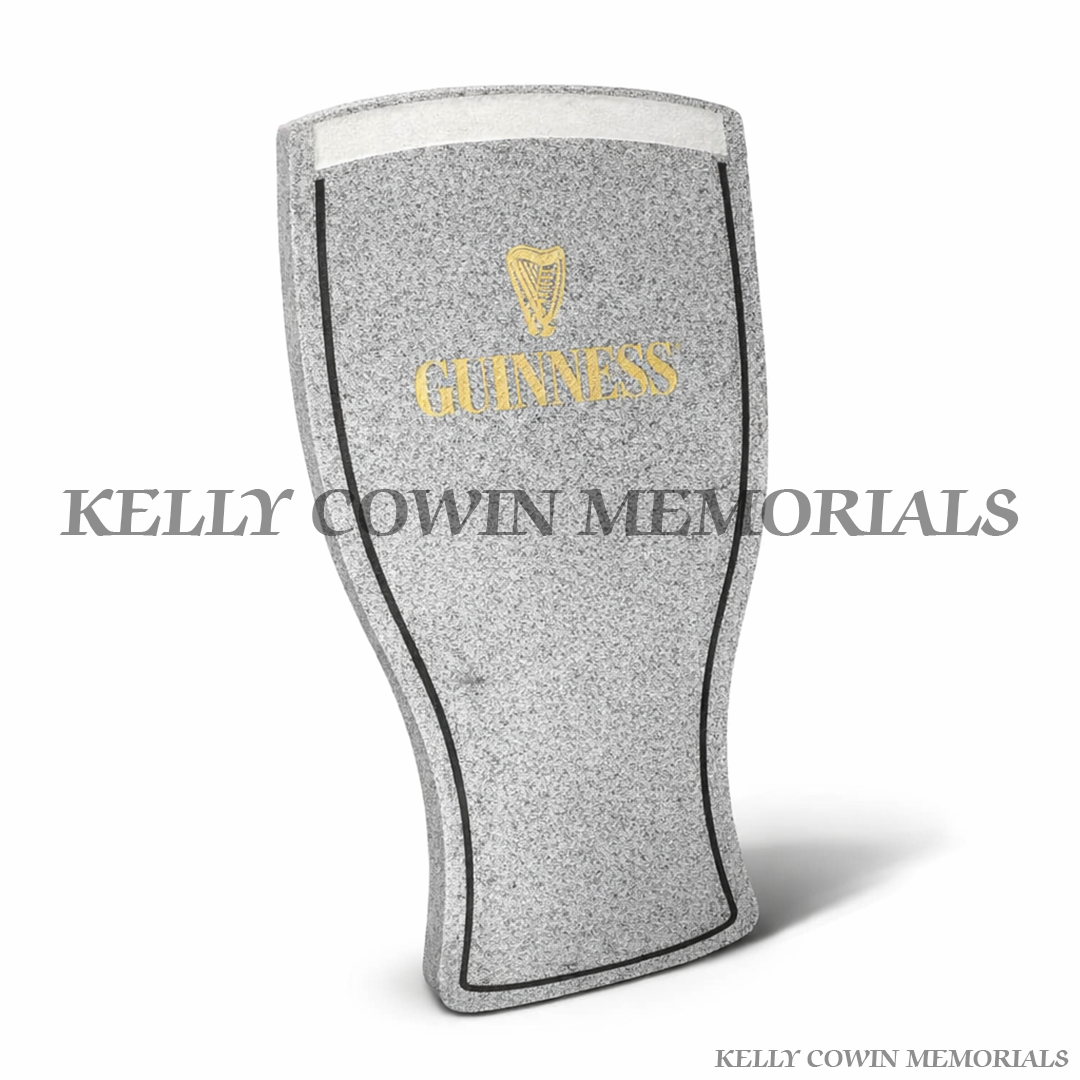 Grey granite pint of Guinness memorial plaque for grave in Ireland
