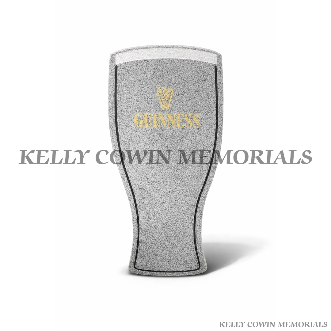 Grey granite pint of Guinness memorial plaque for grave in Ireland