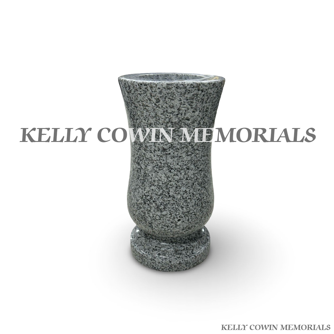 Front view of grey granite large tall memorial vase
